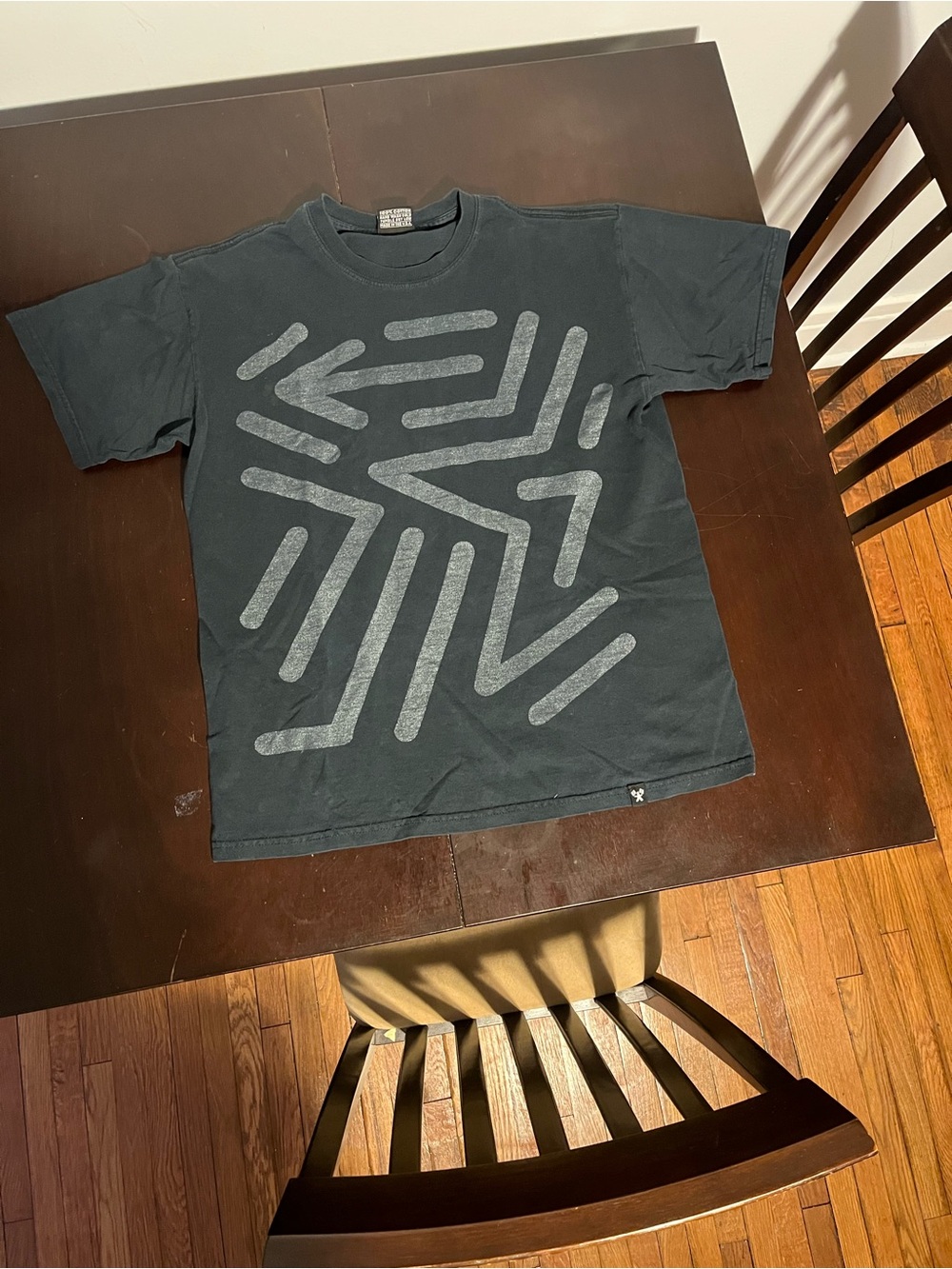 Eric Haze Black Short Sleeve Graphic Tee with Gray Geometric Print made in USA